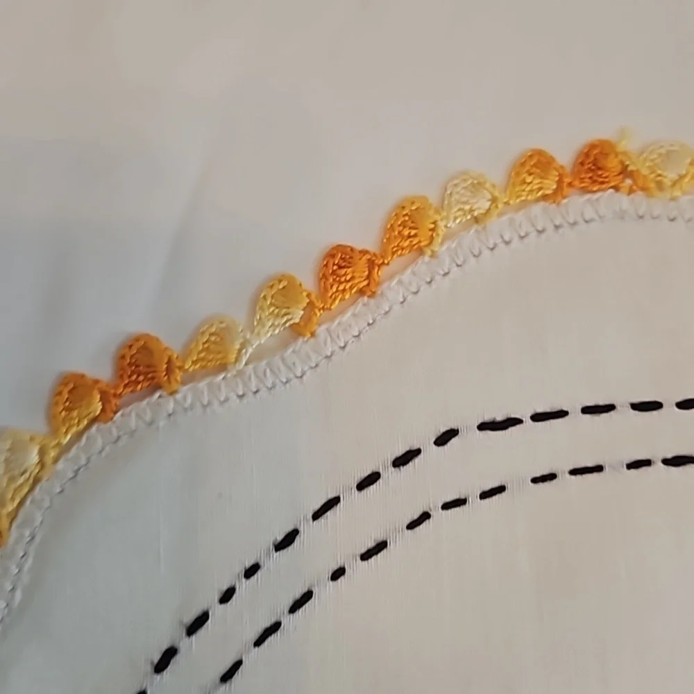 Hand Crafted Needlepoint Doily Circular Set-5 Botanical yellow floral farmhouse